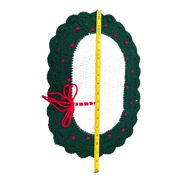 Set Of 7 Handmade Crochet Oval Placemats Christmas Holiday Grannycore Red Bow - Picture 3 of 6